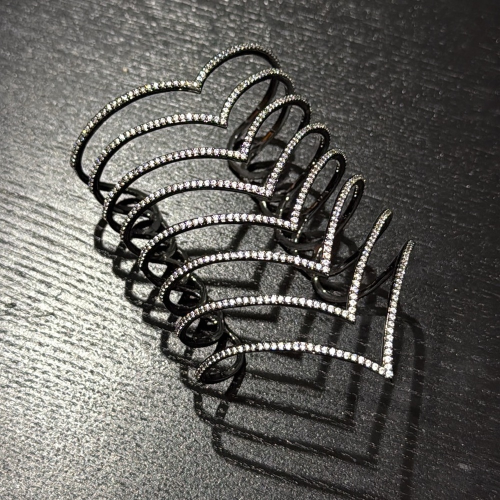Verona Gunmetal Chevron Cuff Bracelet with Cubic Zirconia Stones - Picture 2 of 9